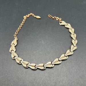 Vintage Charel Necklace Gold Tone Leaf Heart MCM Choker Retro Signed Old Money